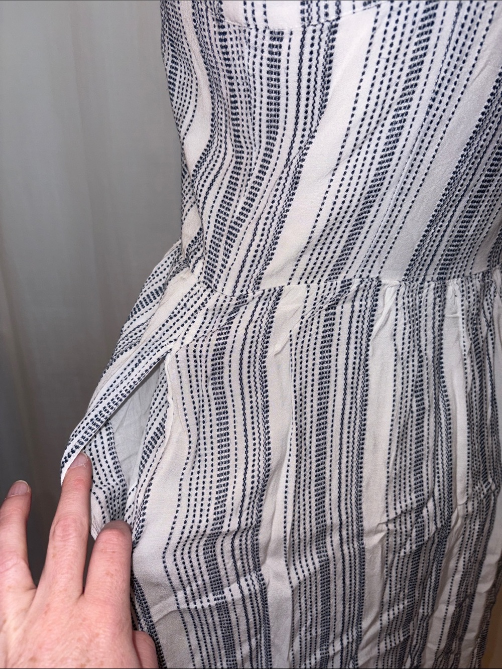 Striped White and Navy Button-Front Sundress - Picture 4 of 8